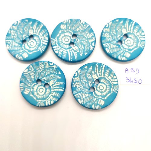 5 boutons en résine bleu et blanc - 30mm - abd3450