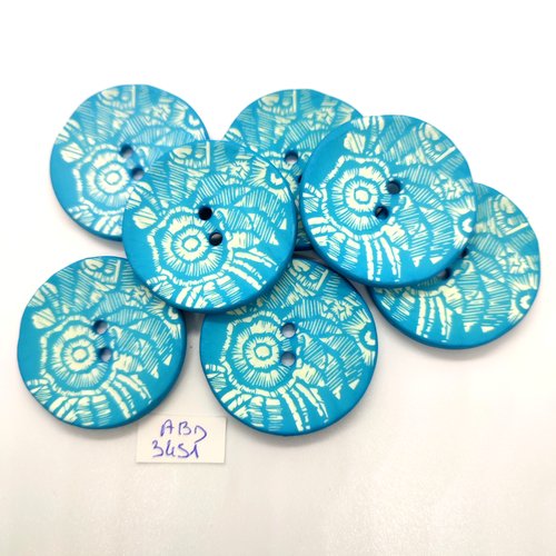 7 boutons en résine bleu et blanc - 40mm - abd3451