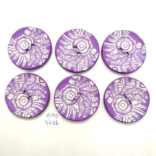6 boutons en résine lilas et blanc - 40mm - abd3458