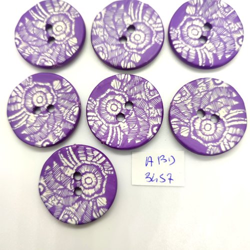 7 boutons en résine lilas et blanc - 30mm - abd3457