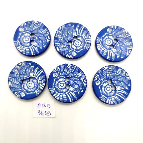 6 boutons en résine bleu et blanc - 30mm - abd3459
