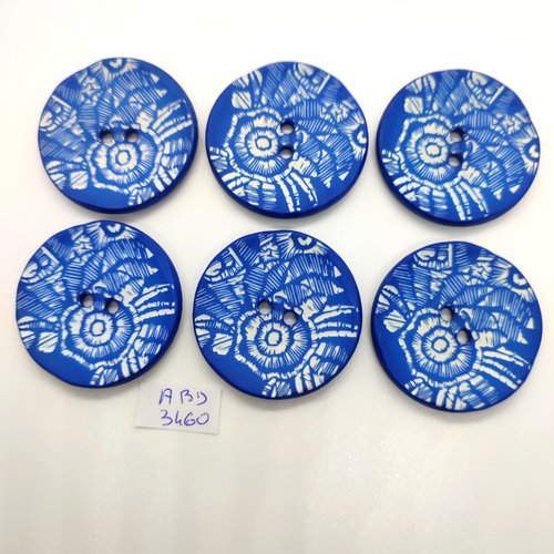 6 boutons en résine bleu et blanc - 40mm - abd3460
