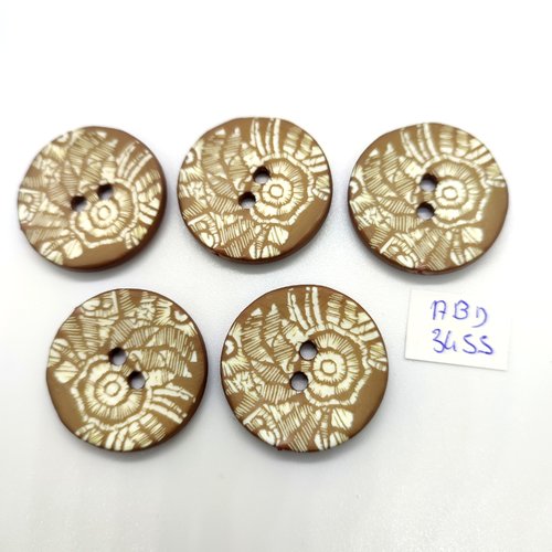 5 boutons en résine beige et blanc cassé - 30mm - abd3455