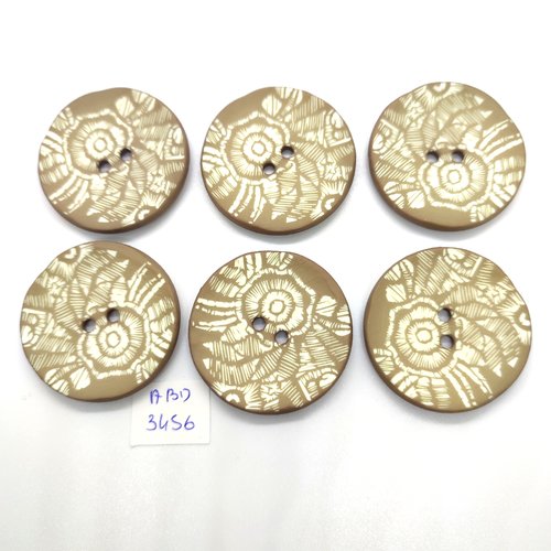 6 boutons en résine beige et blanc cassé - 40mm - abd3456