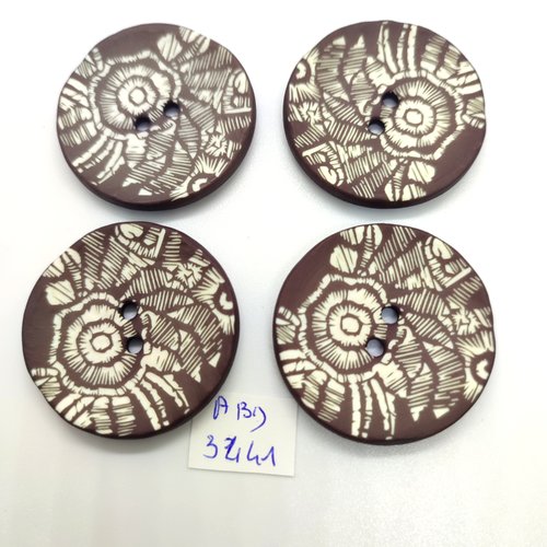 4 boutons en résine marron et blanc - 40mm - abd3441