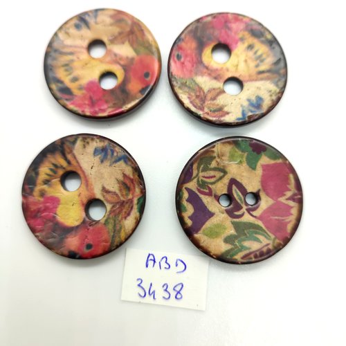 4 boutons en coco multicolore - 30mm - abd3438
