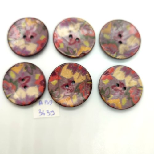 6 boutons en coco multicolore - 30mm - abd3439