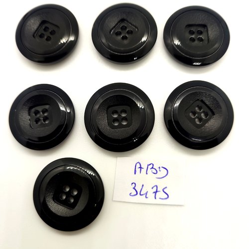 7 boutons en résine noir - 22mm - abd3475