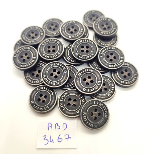 24 boutons en résine gris foncé - 15mm - abd3467