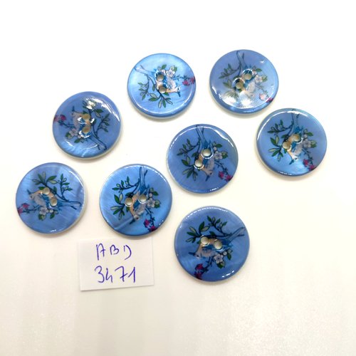 8 boutons en nacre bleu - 20mm - abd3471