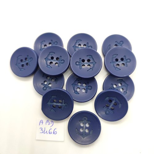 13 boutons en résine bleu / gris (une ancre)- 20mm - abd3466