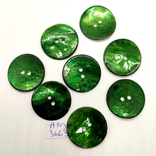 8 boutons en nacre vert foncé - 28mm - abd3463