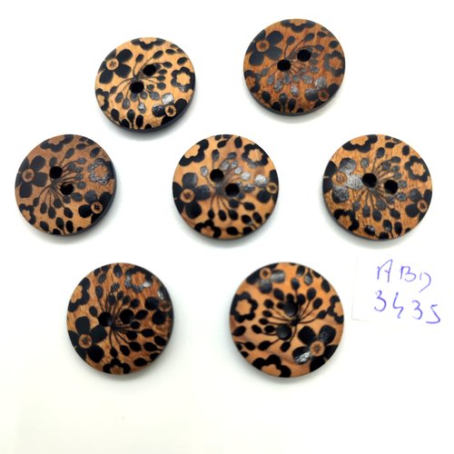 7 boutons en résine beige et noir (fleur) - 18mm - abd3435