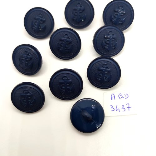 10 boutons en résine bleu foncé (une ancre) - 18mm - abd3437