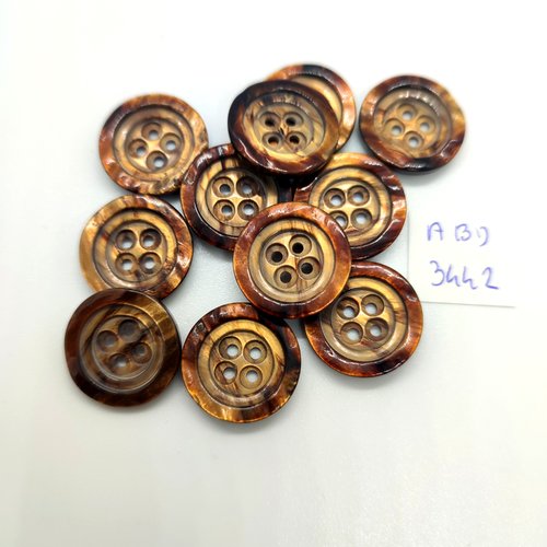 11 boutons en résine marron - 18mm - abd3442