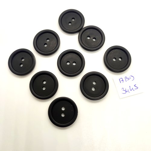 9 boutons en résine noir - 20mm - abd3445