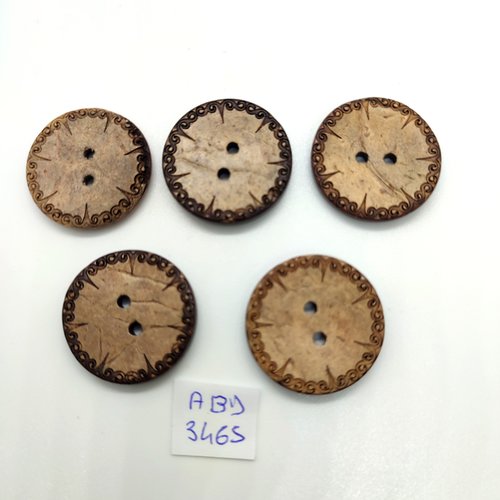5 boutons en coco marron - 25mm - abd3465