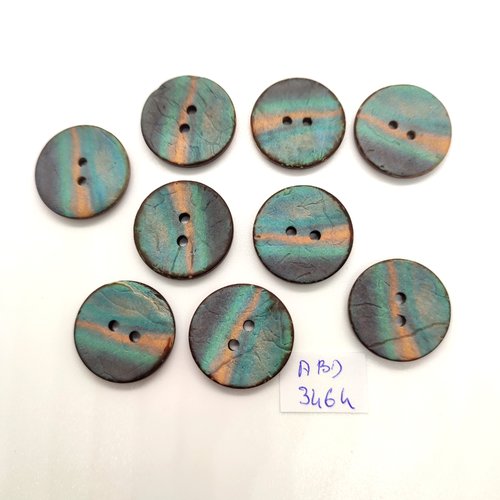 9 boutons en coco multicolore - 23mm - abd3464