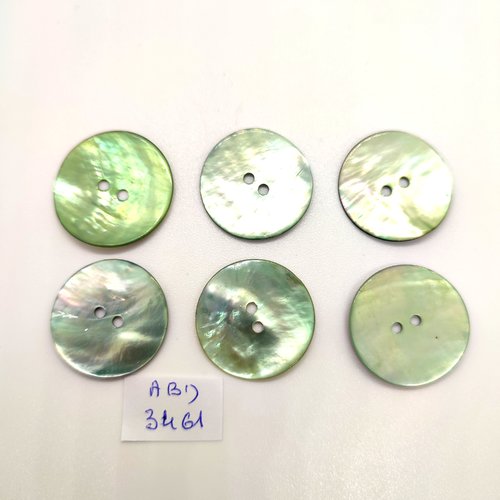 6 boutons en nacre vert clair - 26mm - abd3461