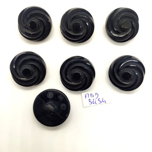 7 boutons en résine noir - 23mm - abd3454
