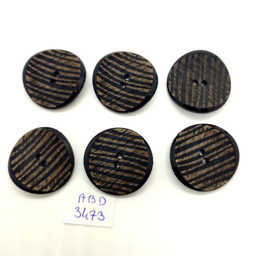 6 boutons en résine marron - 28mm - abd3473