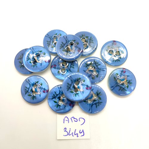 13 boutons en nacre bleu - 15mm - abd3449