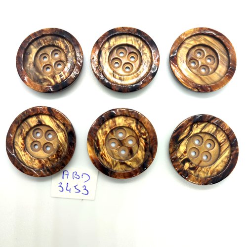 6 boutons en résine marron - 29mm - abd3453