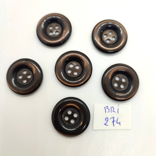 6 boutons en résine marron foncé - 20mm - bri274