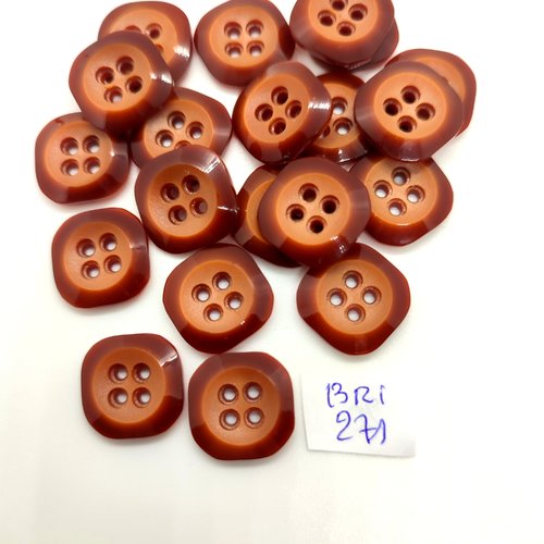 20 boutons en résine marron - 16x16mm - bri271