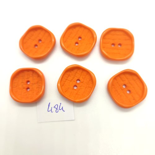6 boutons en résine orange - 20x20mm - 484