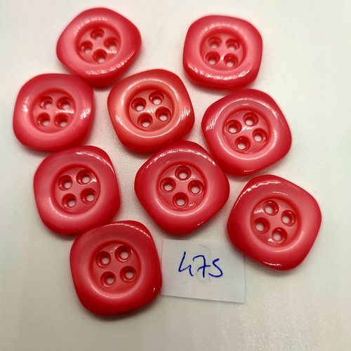 9 boutons en résine rose - 19x19mm - 475