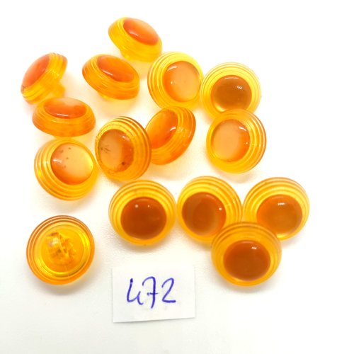 15 boutons en résine orange - 14mm - 472