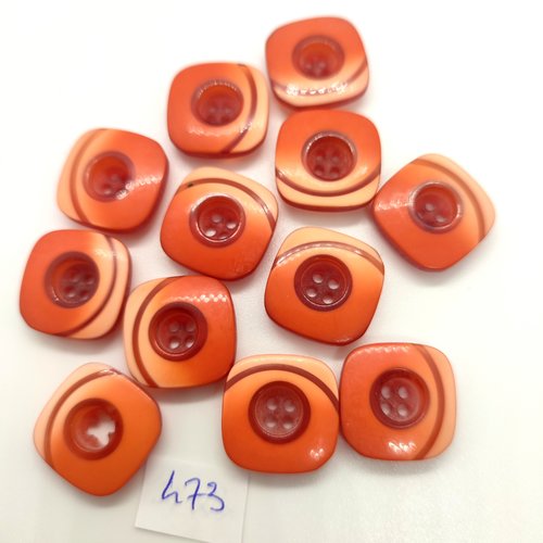 12 boutons en résine orange foncé - 17x17mm - 473