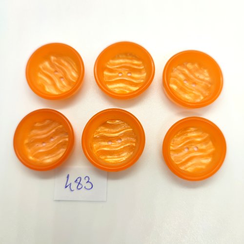 6 boutons en résine orange - 23mm - 483