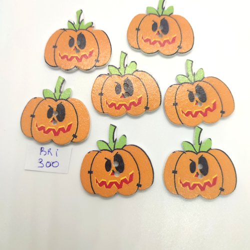 7 boutons fantaisie en bois orange (halloween) - 30x30mm - bri300