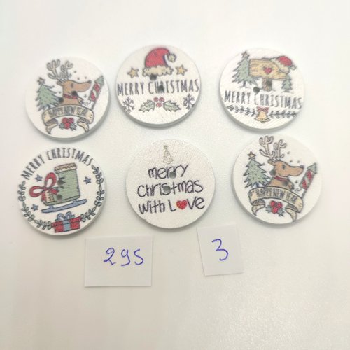 6 boutons fantaisie en bois multicolore - noel - 25mm - bri295