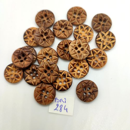 21 boutons en bois marron - 15mm - bri284