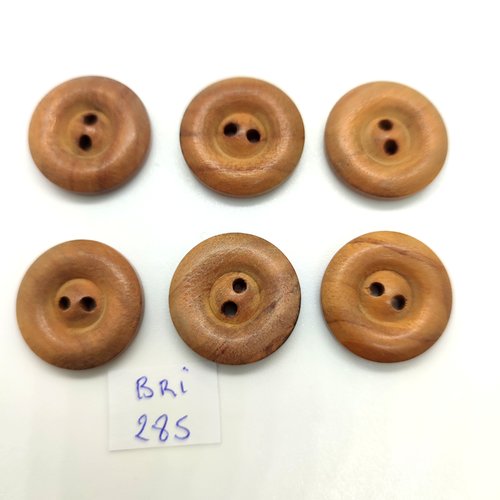 6 boutons en bois marron - 22mm - bri285