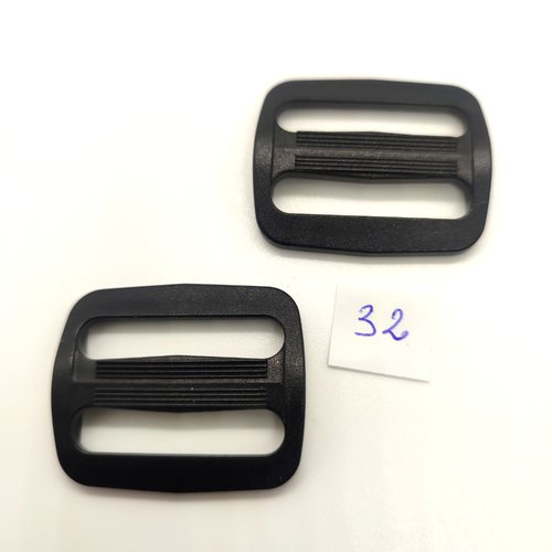 2 boucles de ceinture coulissante résine noir - 35x46mm