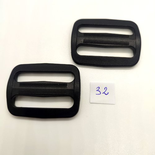 2 boucles de ceinture coulissante résine noir - 32x38mm