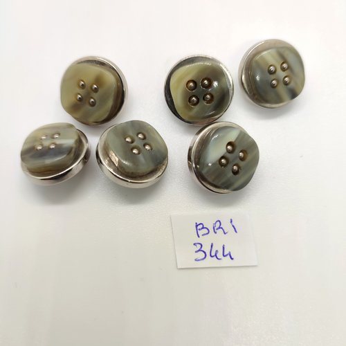 6 boutons en résine vert et argenté - 18mm - bri344