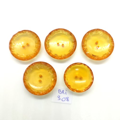 5 boutons en résine orange - 30mm et 26mm - bri308