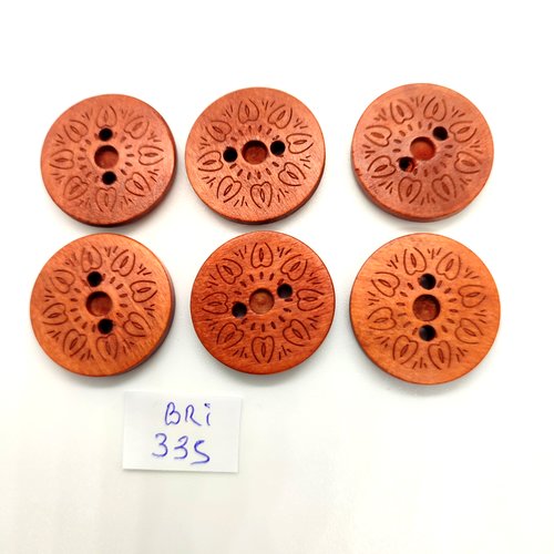 6 boutons en bois marron - 25mm - bri335