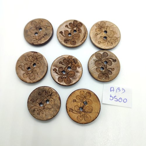 8 boutons en coco marron clair (fleur) - 23mm - abd3500