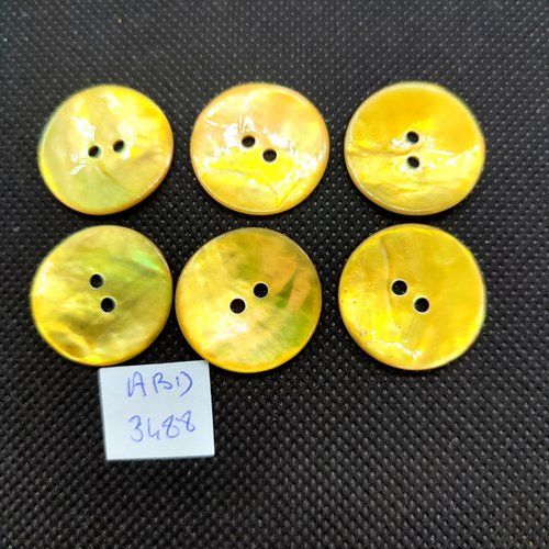 6 boutons en nacre jaune - 23mm - abd3488