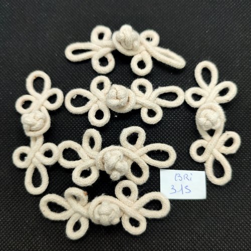 6 boutons brandebourg en passementerie écru - fermé 7cm - bri315