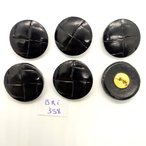 6 boutons en cuir noir - 27mm - bri358