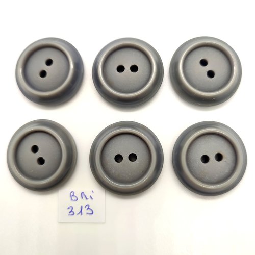 6 boutons en résine gris - 27mm - bri313