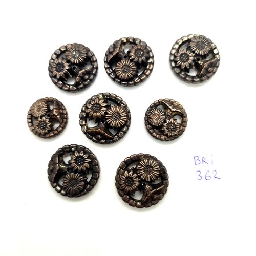 8 boutons en métal gris foncé (fleur) - 23mm et 19mm - bri362