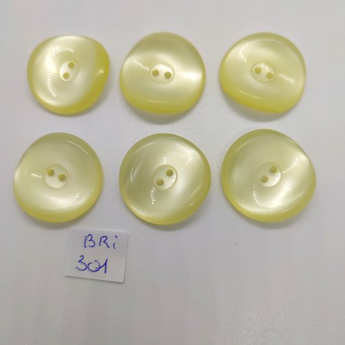 6 boutons en résine jaune - 26mm - bri301